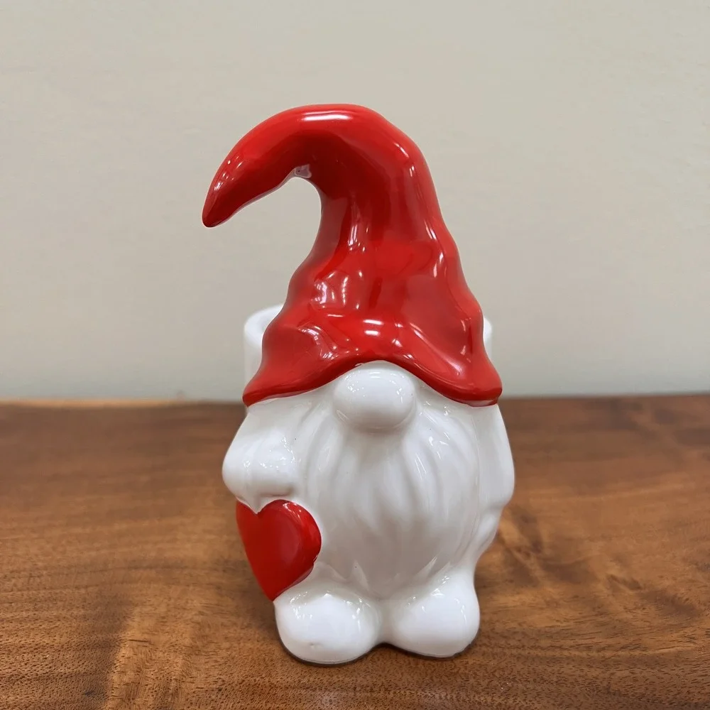 Christmas Holiday Love Heart Gnome Candy Dish Bowl Red‎ White